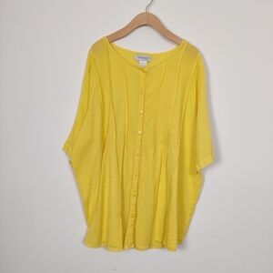 The Paragon Women's Short Sleeve Button Down Blouse T-shirt Yellow Sz 3XL Cotton